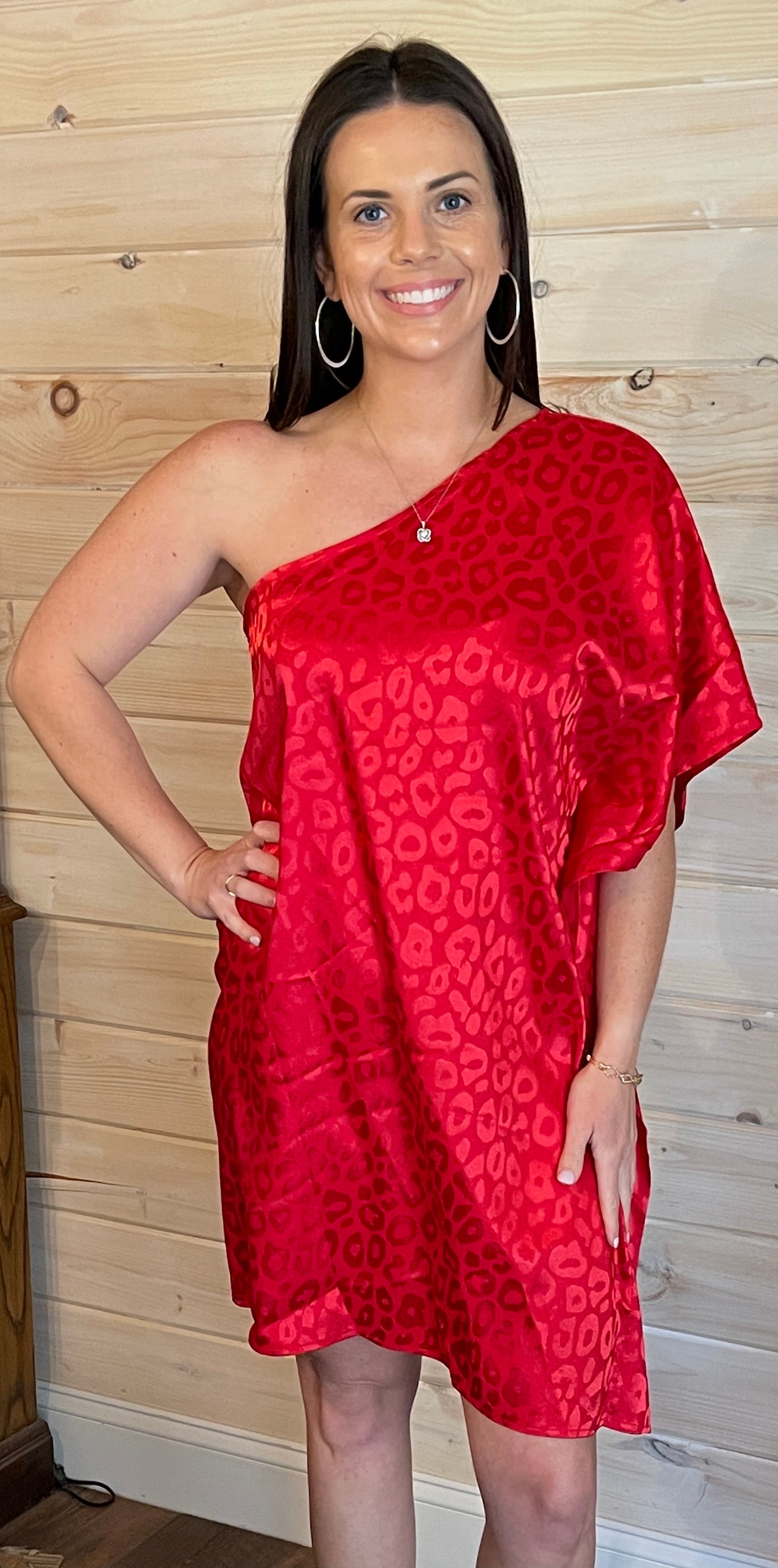 Red satin best sale leopard print dress