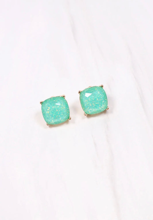 Glitter Stud Earrings- Mint