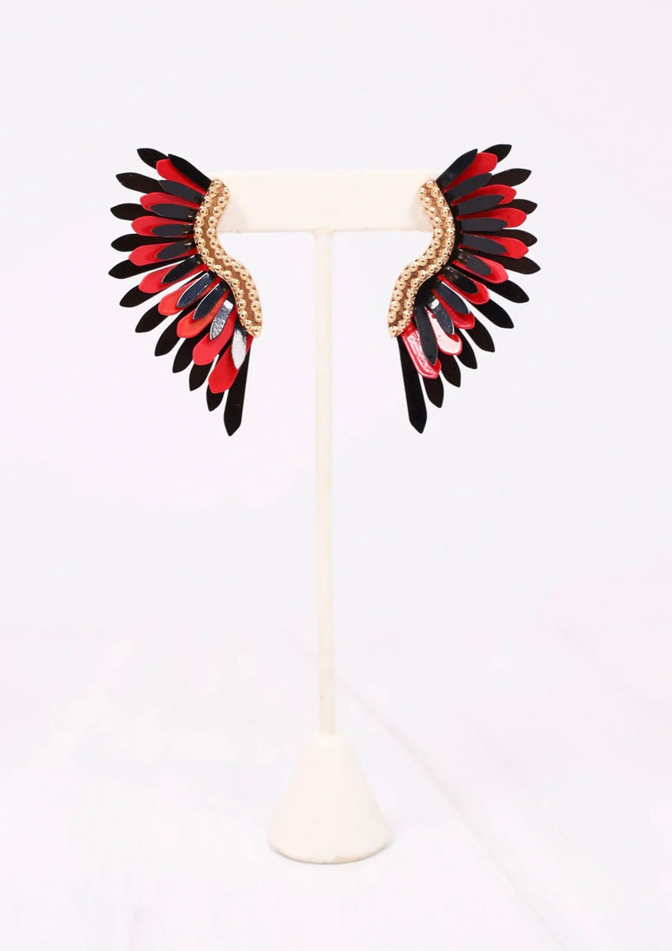 Game Day Fan Earrings- Red & Black