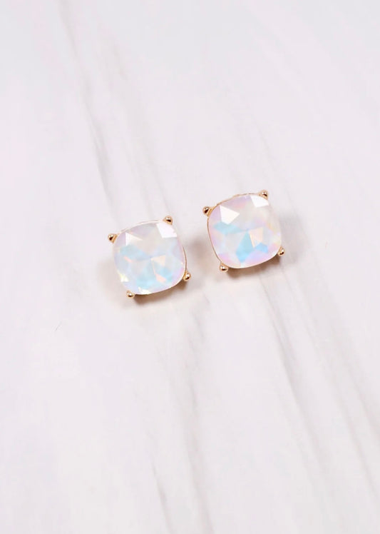 Stone Stud Earrings- White Opal