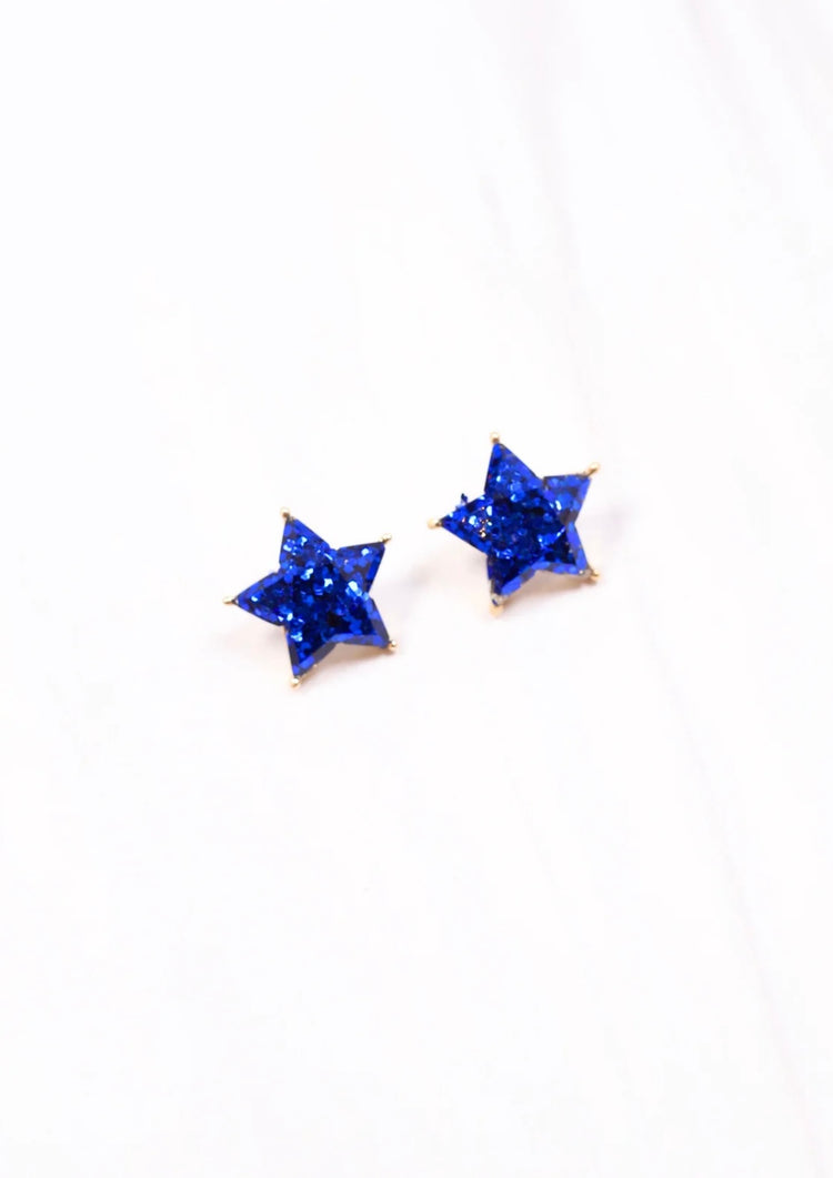 Glitter Star Earrings- Blue