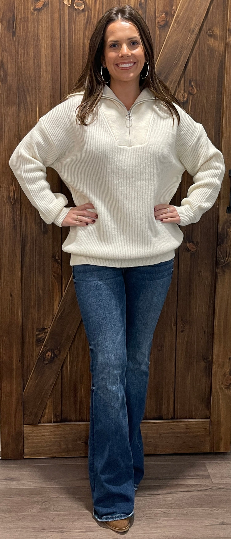 Half Zip-Up Sweater- Cream