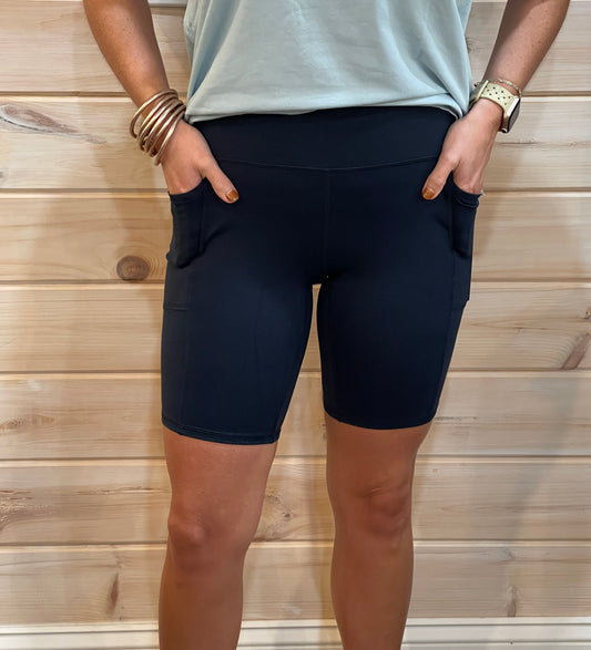 Tapered Band Essential Biker Shorts- Dark Navy