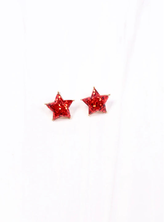 Glitter Star Earrings- Red