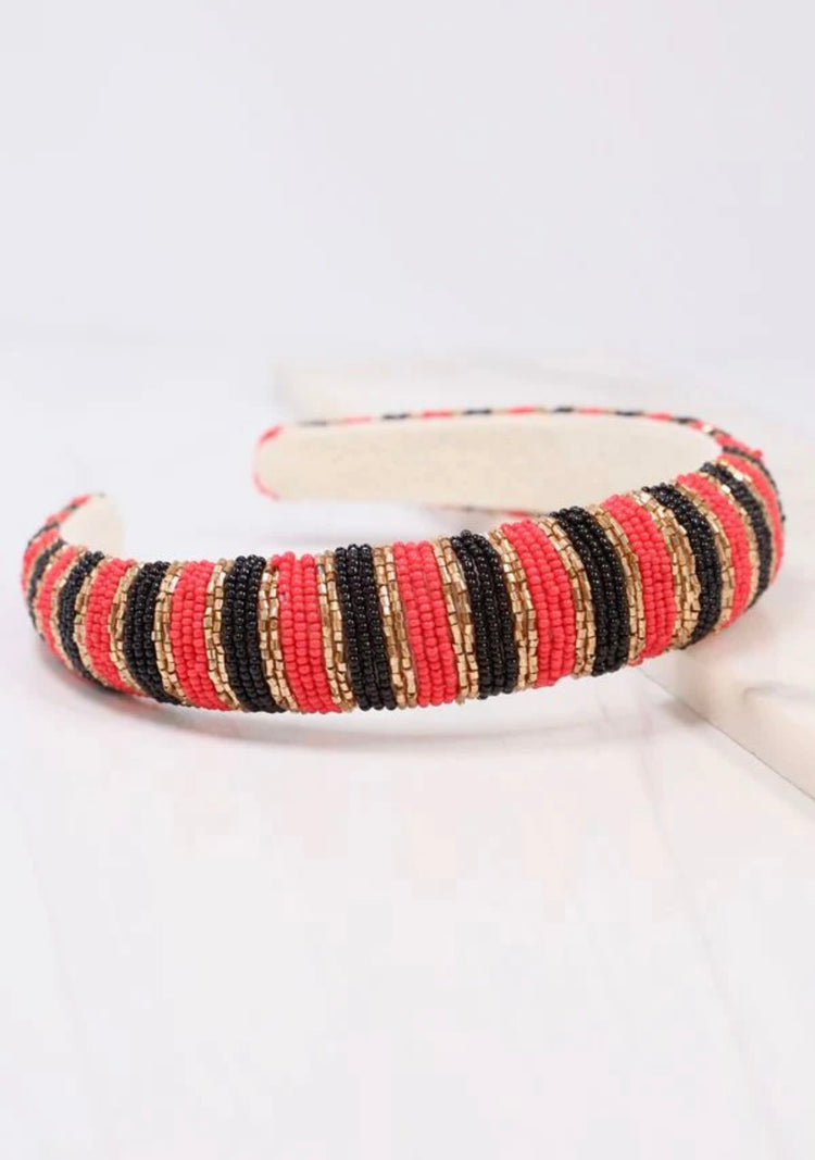 It's Game Day Striped Headband- Red & Black