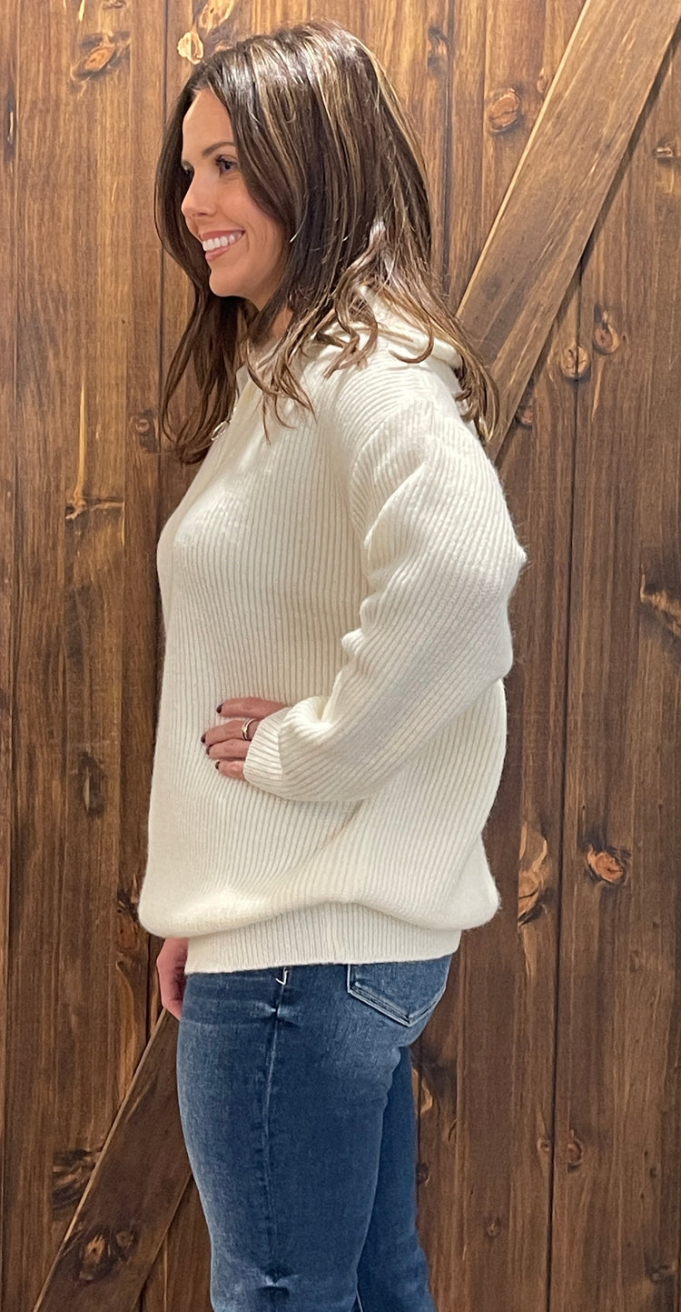 Half Zip-Up Sweater- Cream