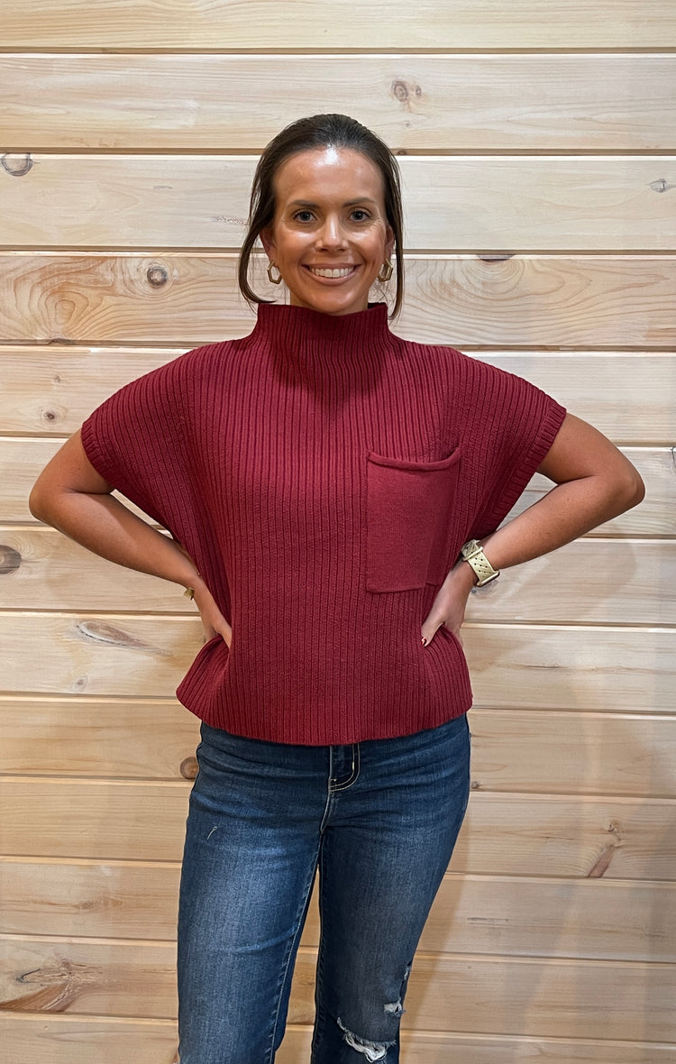 Basic Mock Neck Top- Ruby