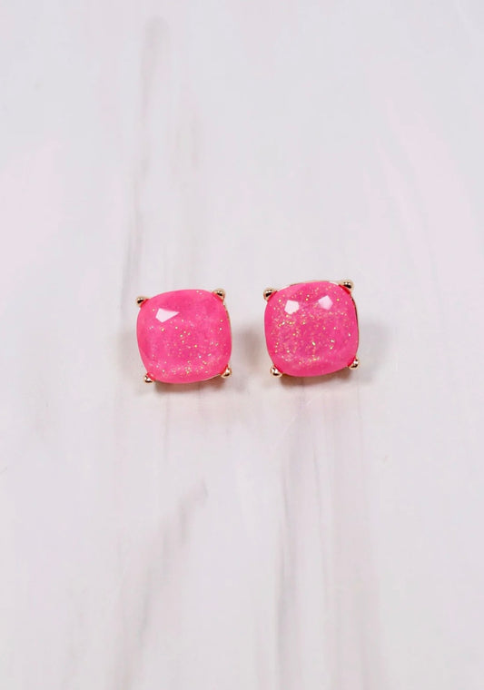 Glitter Stud Earrings- Hot Pink