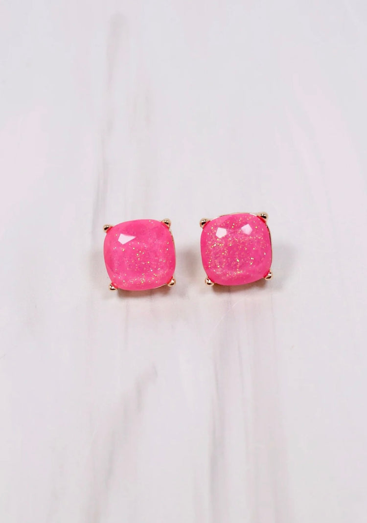 Glitter Stud Earrings- Hot Pink