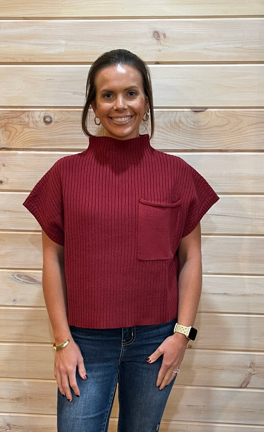 Basic Mock Neck Top- Ruby