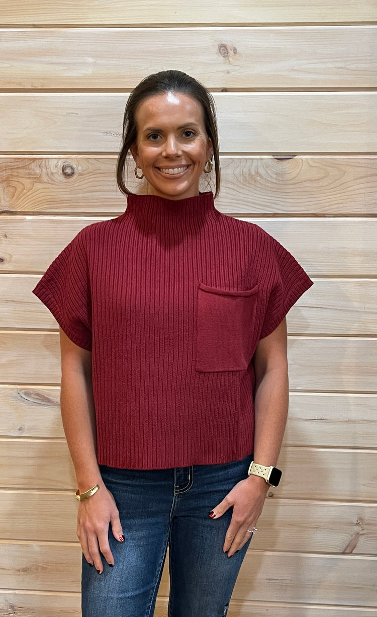 Basic Mock Neck Top- Ruby