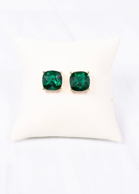 Stone Stud Earrings- Green