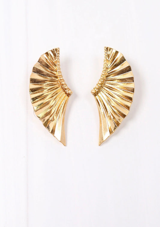 Metal Fan Earrings- Gold