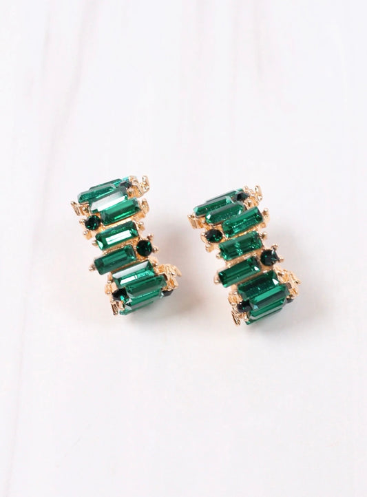 Stone Hoop Earrings- Green