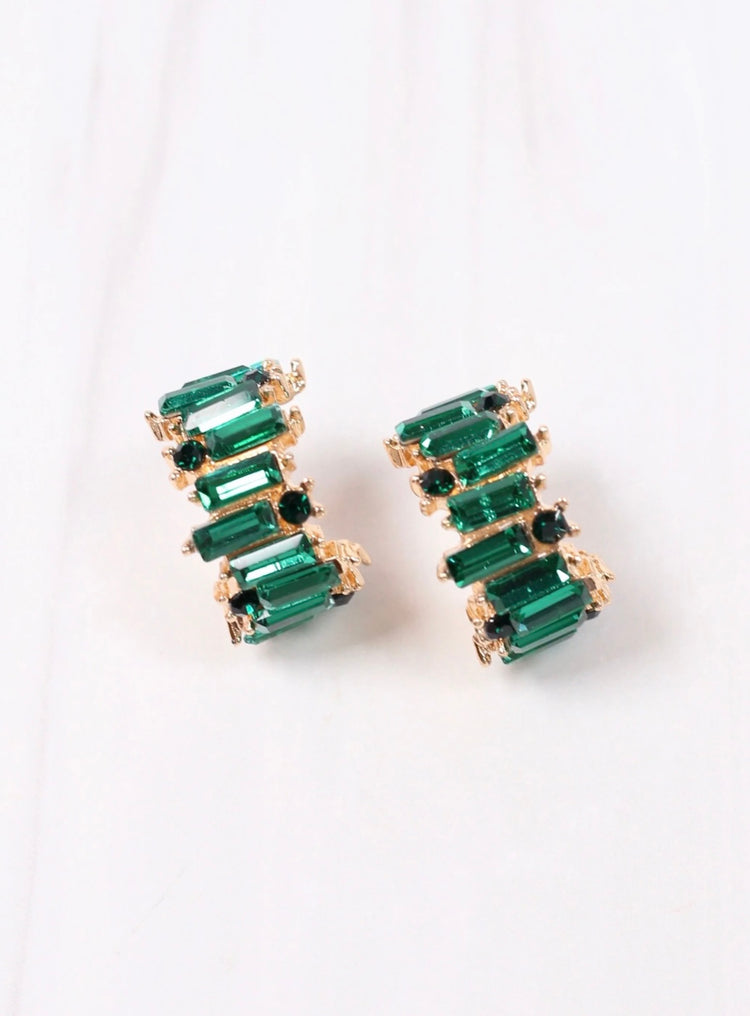 Stone Hoop Earrings- Green