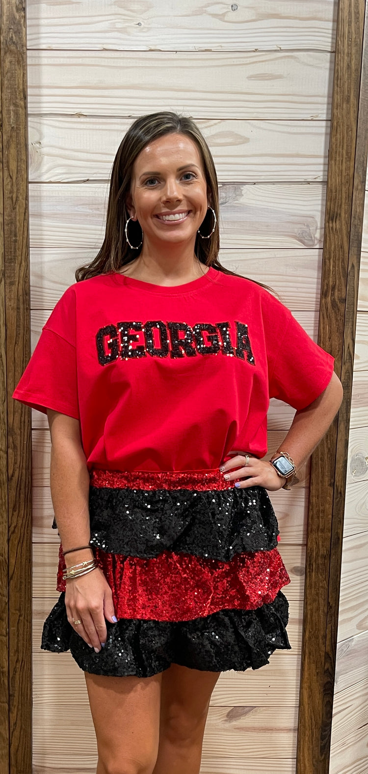 Sequin Mini Skort- Red & Black