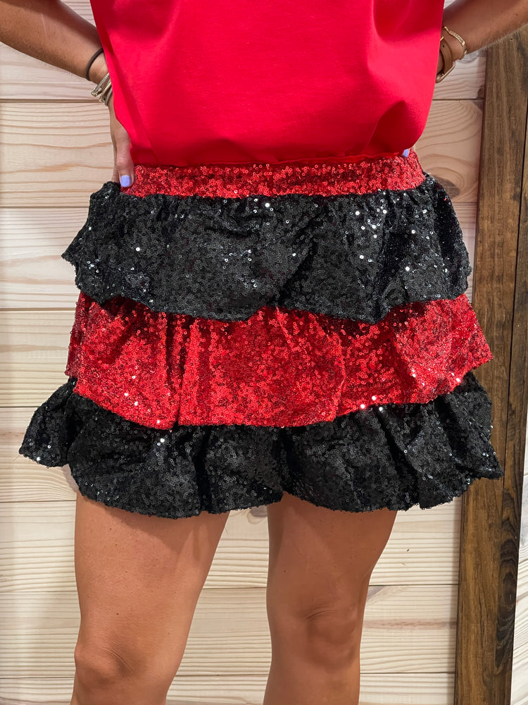 Sequin Mini Skort- Red & Black