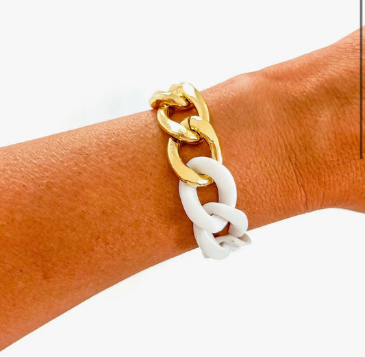 Chunky Chain Link Bracelet- Gold & White