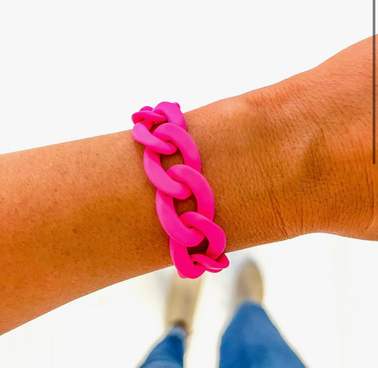 Chunky Chain Link Bracelet- Matte Neon Pink