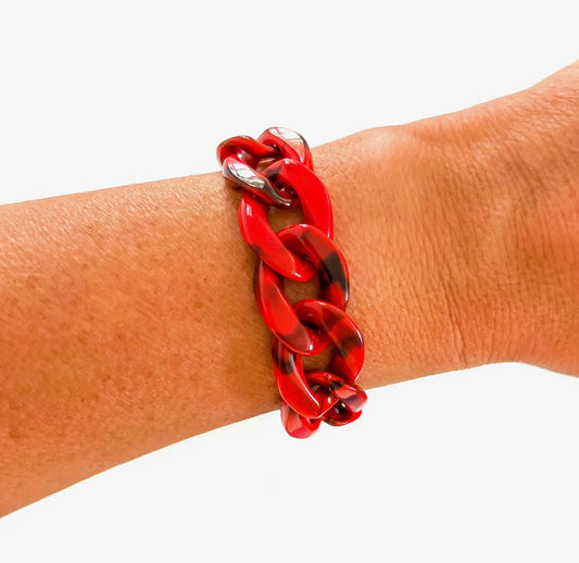 Chunky Chain Link Bracelet- Red & Black Swirl