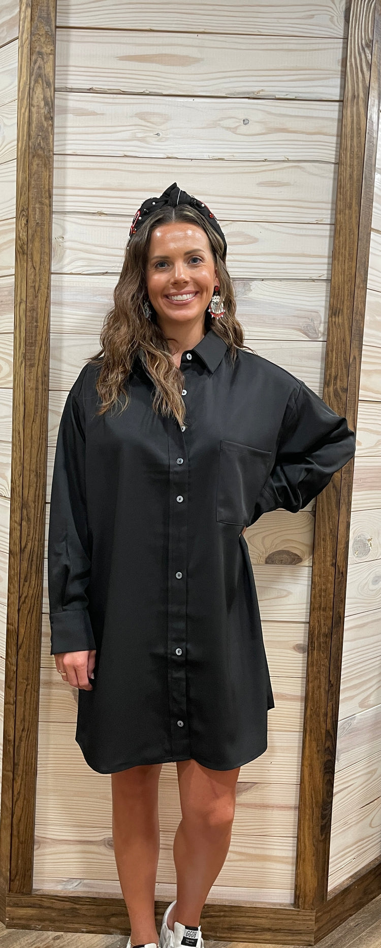 Here We Go Button Up Dress- Black