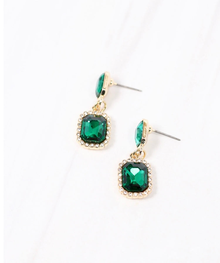 Stone Drop Earrings- Green