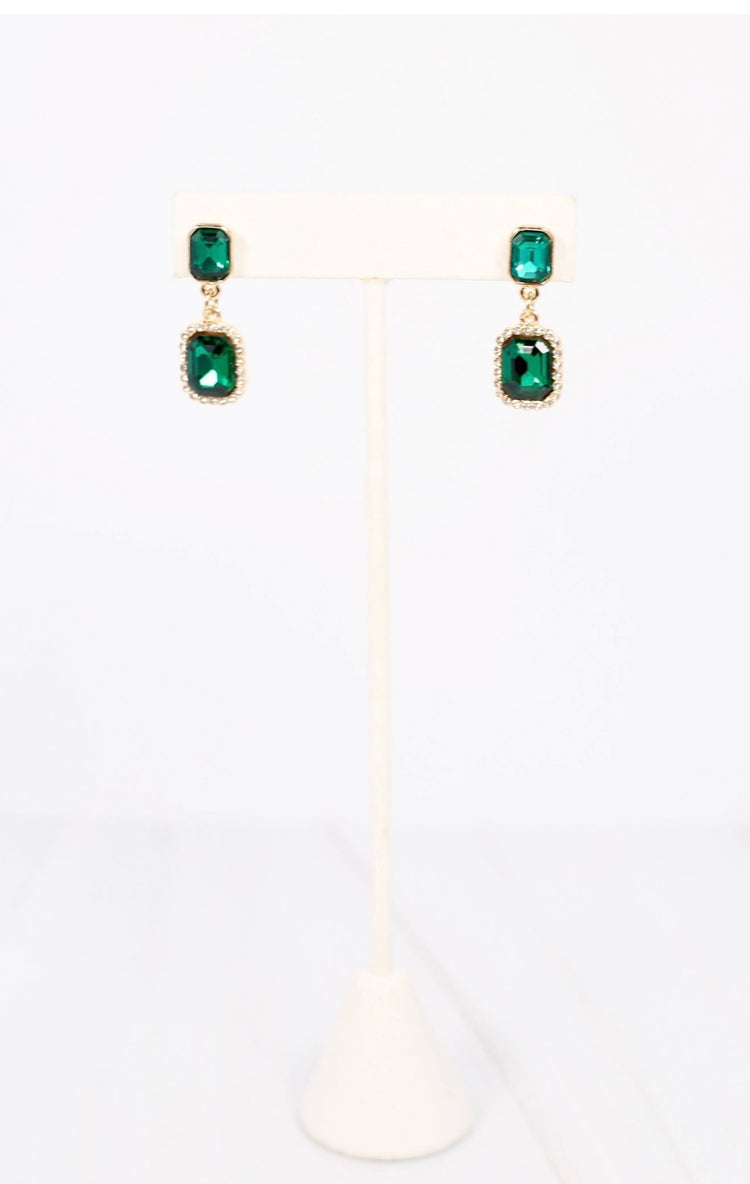 Stone Drop Earrings- Green