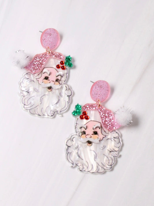 Classic Claus Acrylic Earrings- Pink