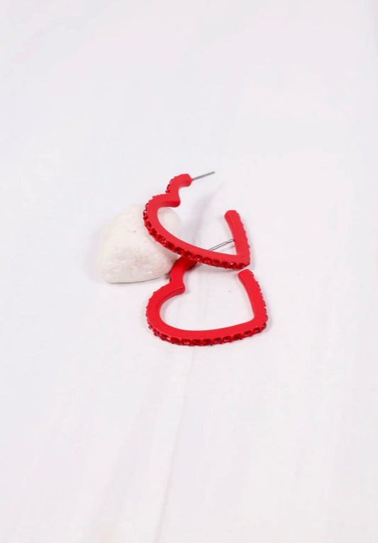Achy Breaky Heart Hoop Earrings- Red