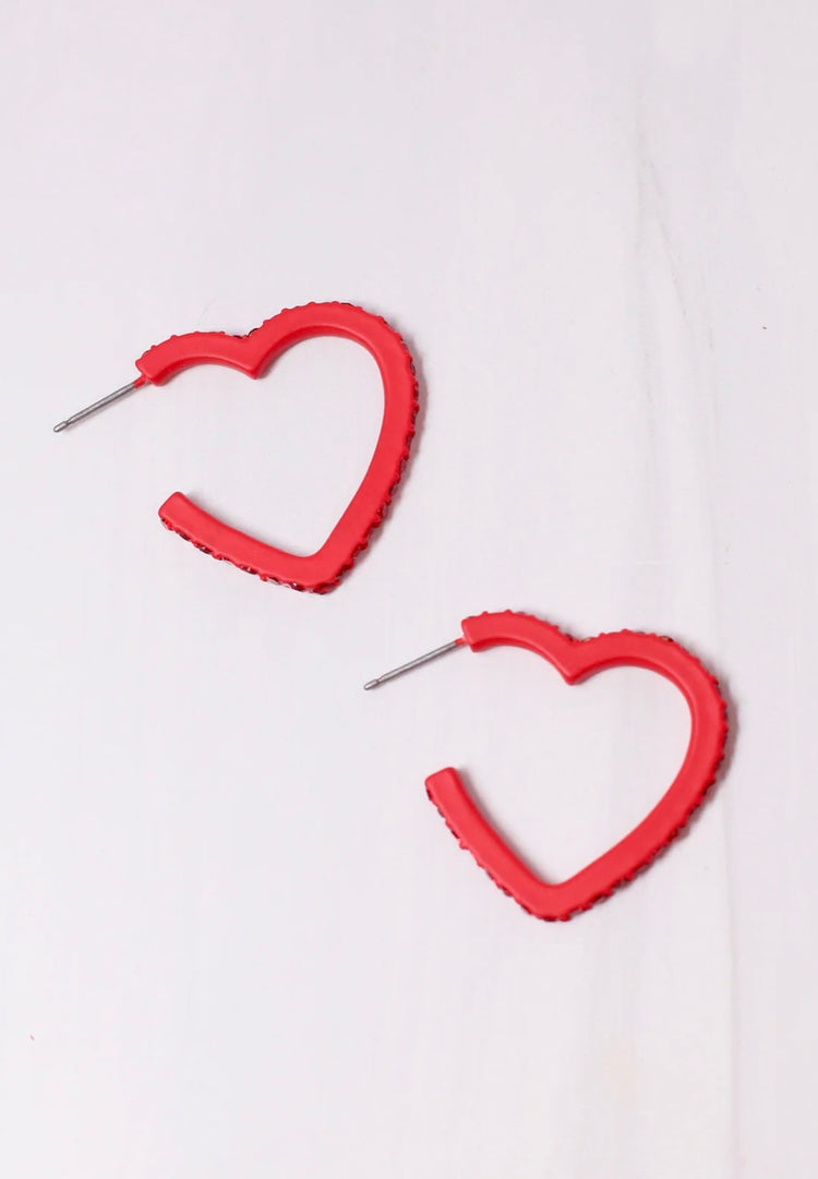 Achy Breaky Heart Hoop Earrings- Red