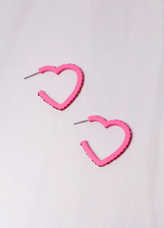 Achy Breaky Heart Hoop Earrings- Hot Pink