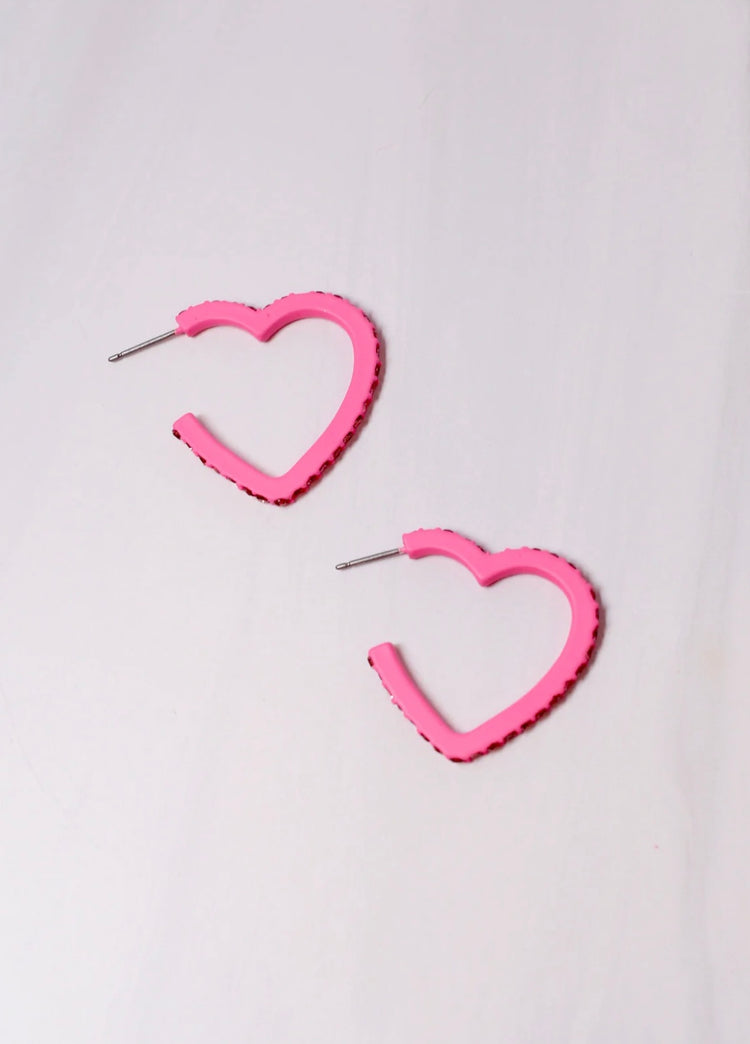 Achy Breaky Heart Hoop Earrings- Hot Pink