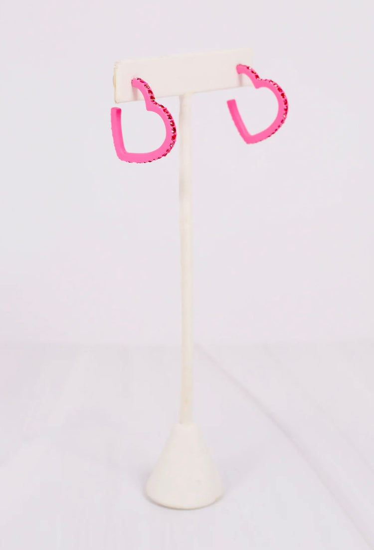 Achy Breaky Heart Hoop Earrings- Hot Pink