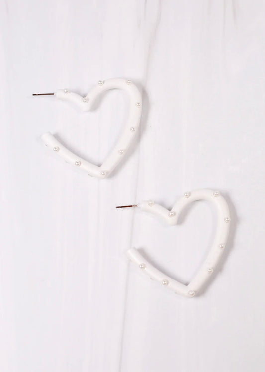 Pearl Heart Earrings- White