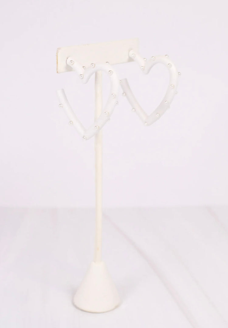 Pearl Heart Earrings- White