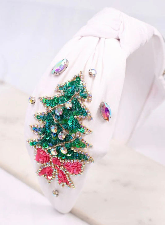 Enchanting Christmas Tree Headband- White