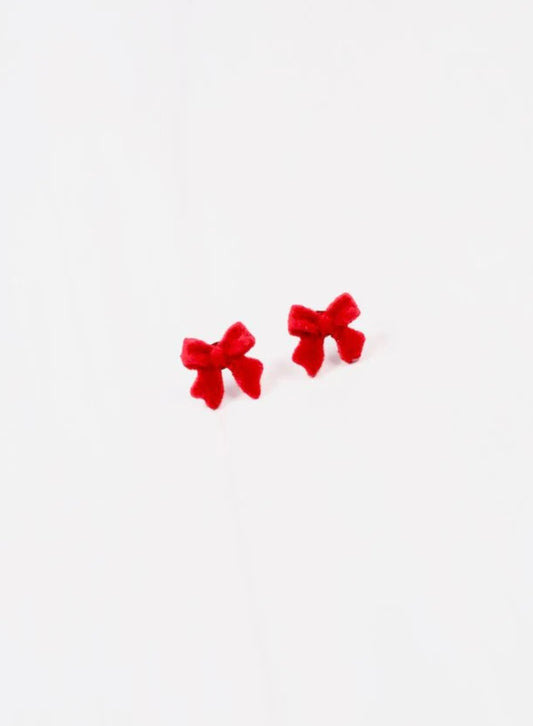 Velvet Bow Earrings- Red