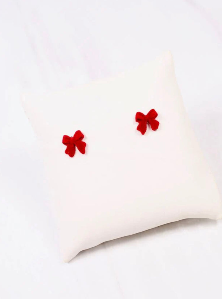 Velvet Bow Earrings- Red