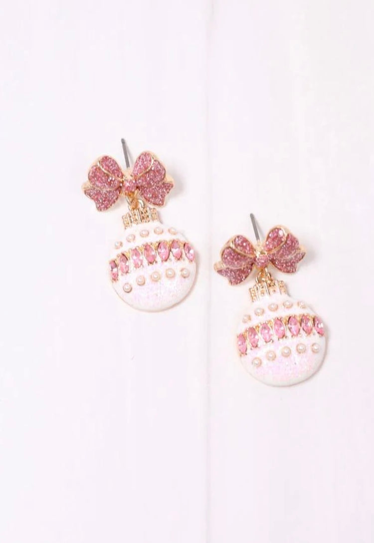 Glitter Bow Ornament Earrings