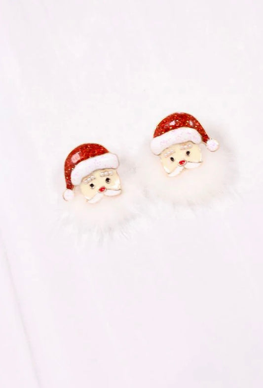 Fuzzy Santa Earrings- Red