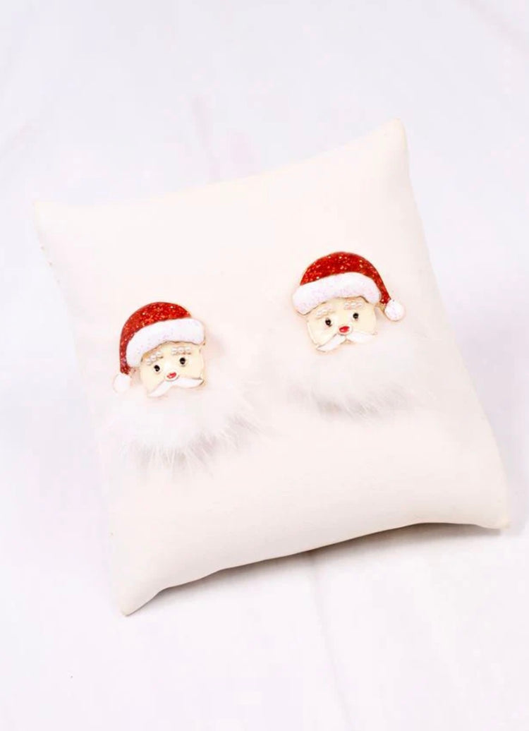 Fuzzy Santa Earrings- Red