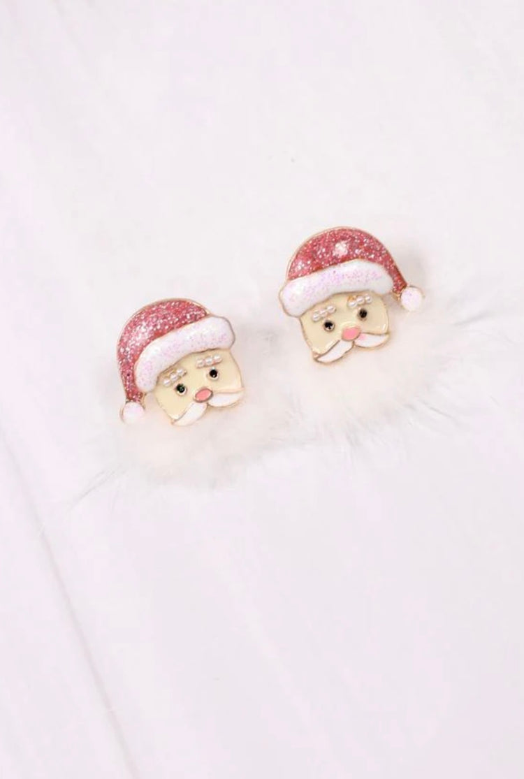 Fuzzy Santa Earrings- Pink