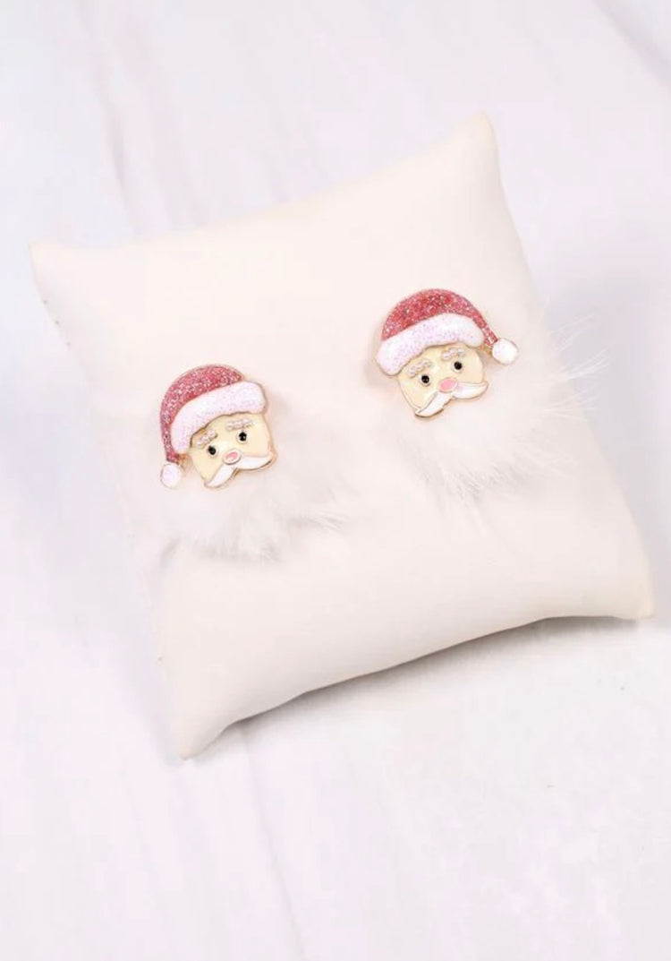 Fuzzy Santa Earrings- Pink