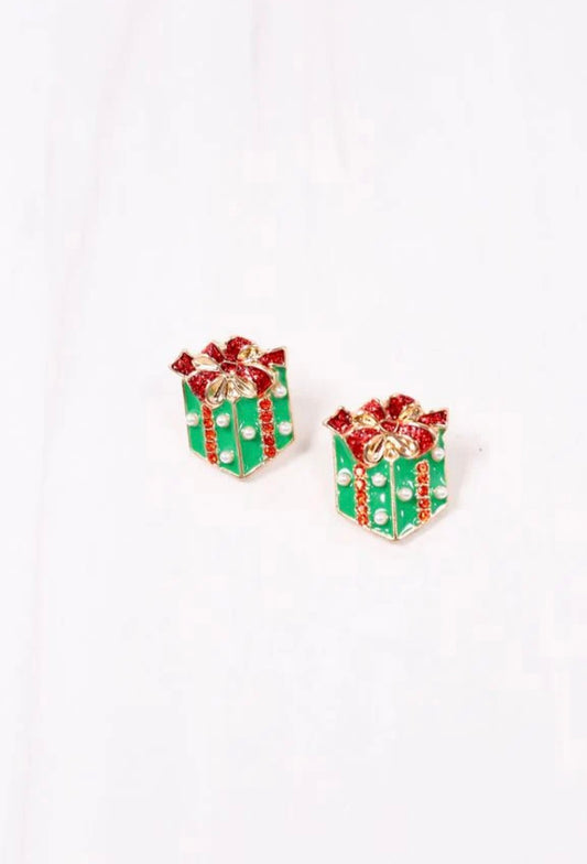 Pretty Present Stud Earrings- Green