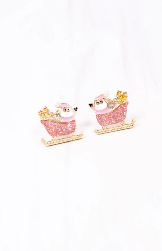 Santa's Sleigh Ride Earrings- Pink