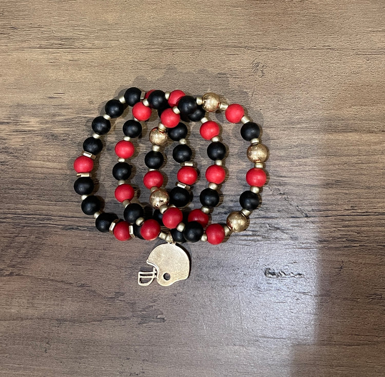 Football Bracelet Set- Red & Black