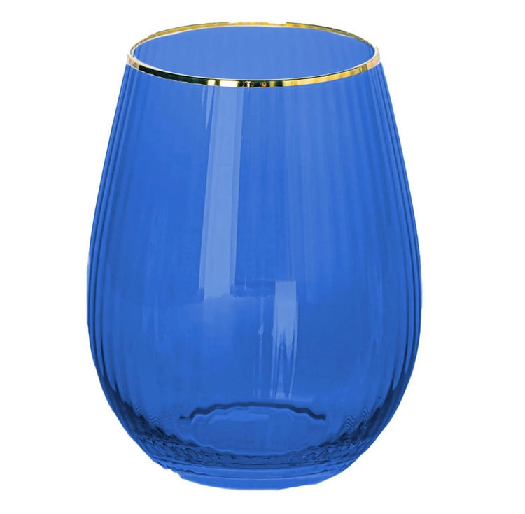 Stemless Wine Glass: Ribbed Blue