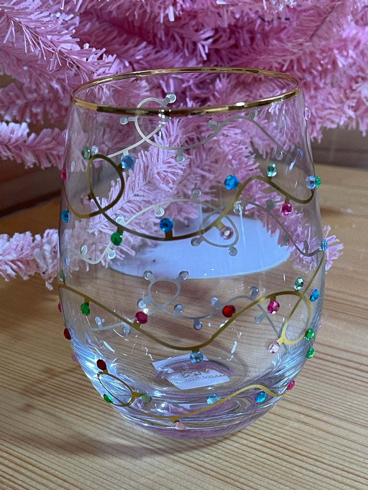 Stemless Wine Glass: Rhinestone Lights