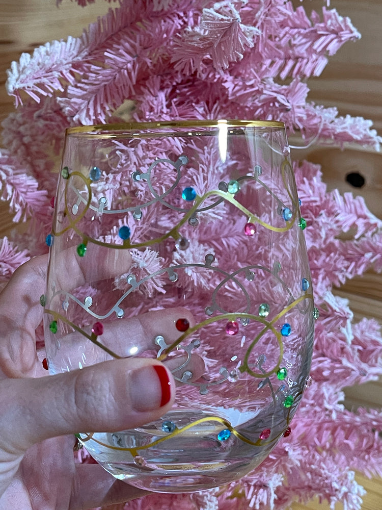 Stemless Wine Glass: Rhinestone Lights