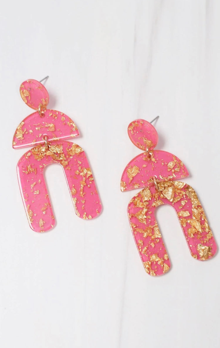 Geo Foil Drop Earrings- Pink